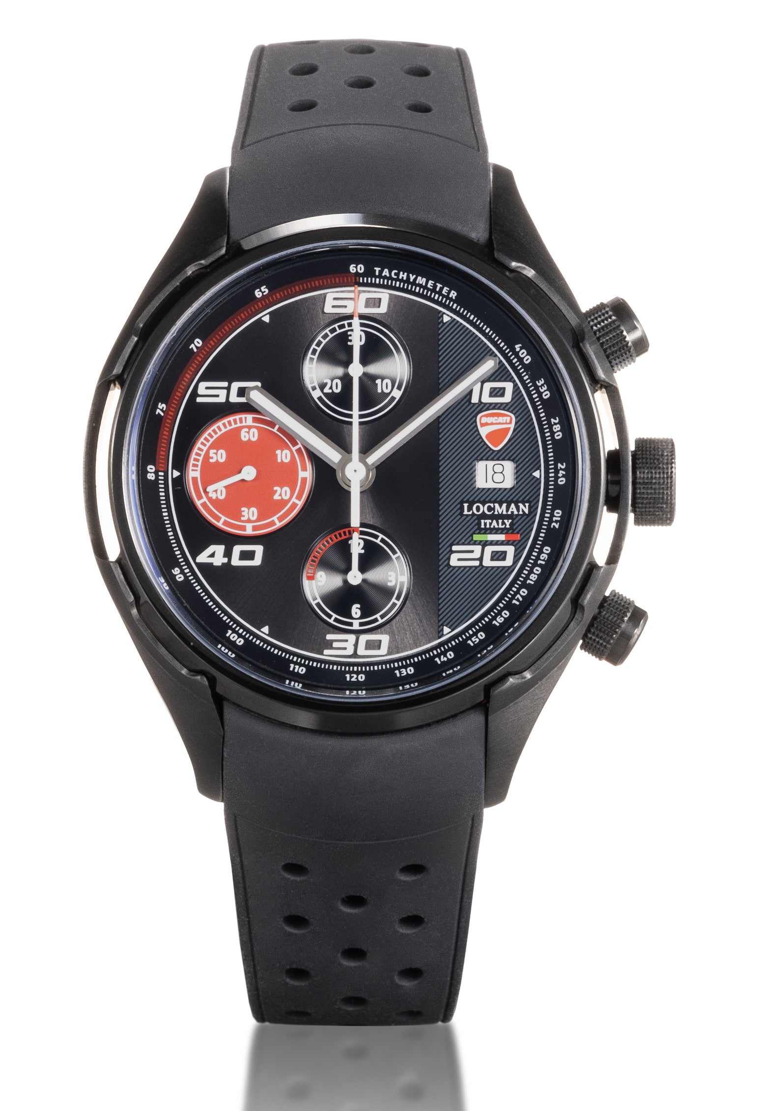 Ducati Cronograph Automatic - 44 MM PVD Black - Black-Silicone-Black/Red-White