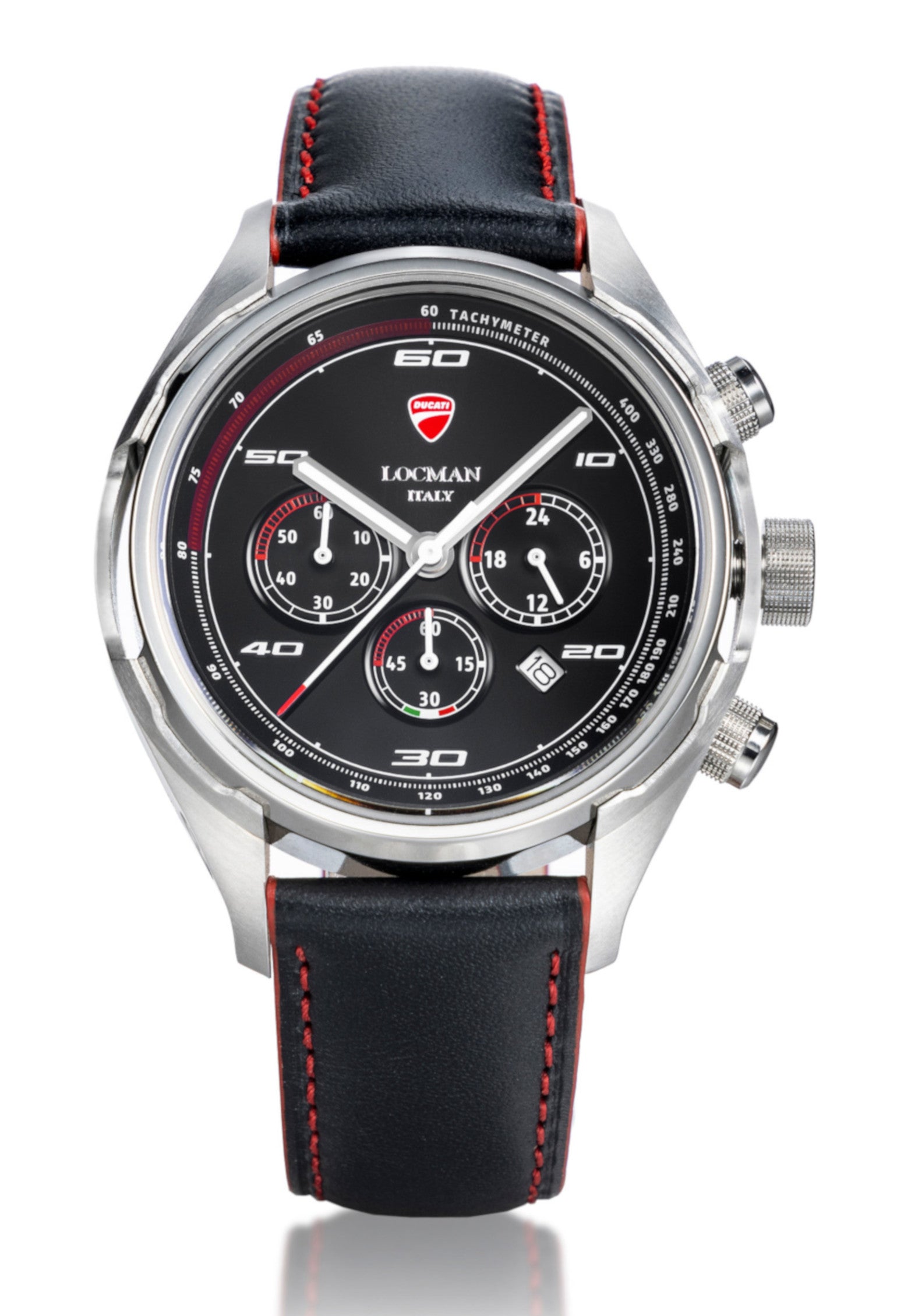 Ducati Cronografo - 42 MM - Nero-Pelle-Nero/Rosso-Bianche